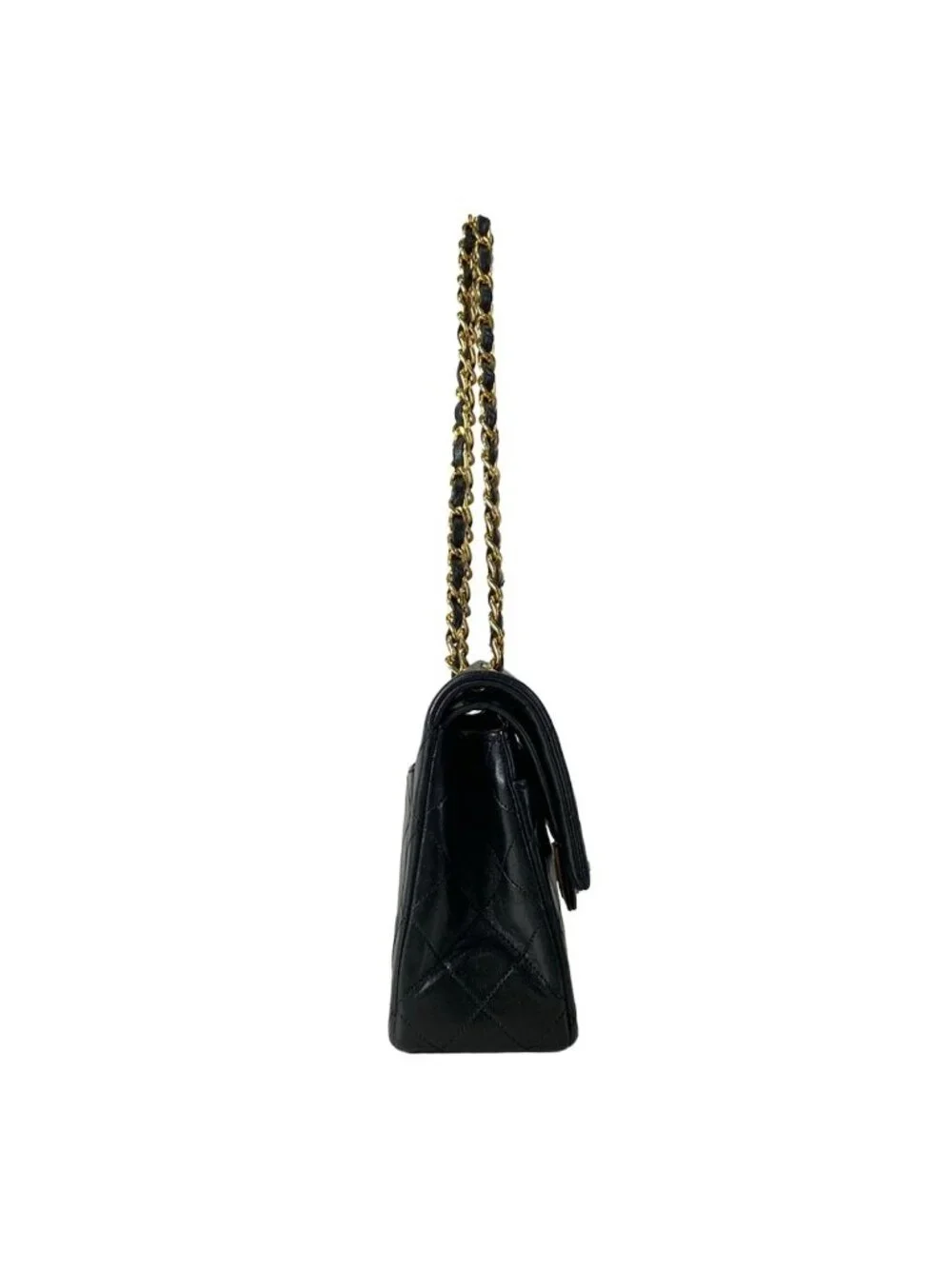 Chanel Shoulder Bag Double Flap Quilted Black Gold Chain Lambskin